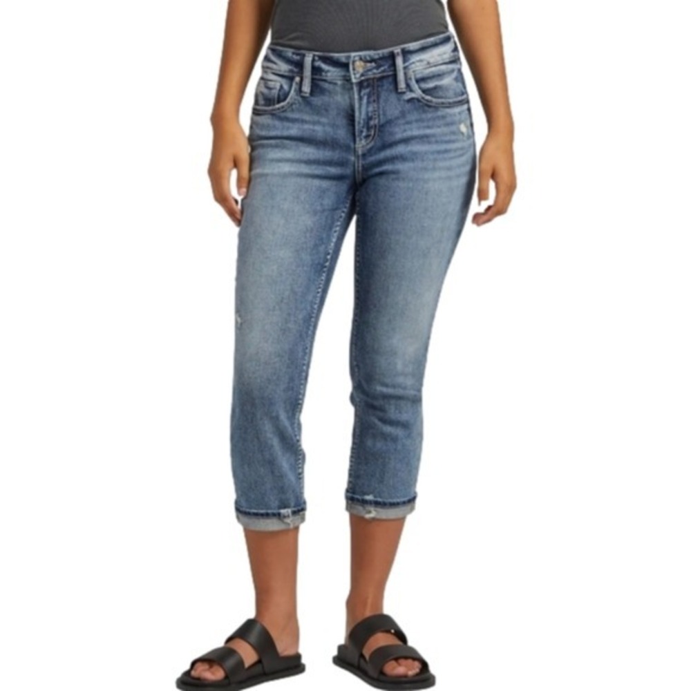 Silver Jeans Co Boyfriend Crop Capri Distressed Blue ombre jeans plus size 36 16